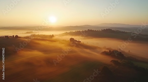 Wallpaper Mural Tuscany landscape at sunrise with low fog  Torontodigital.ca