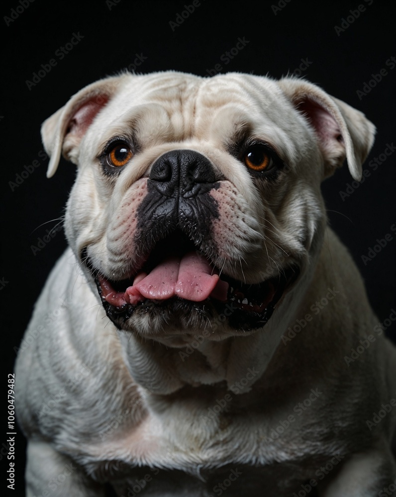 Fototapeta premium professional photo of white bulldog front view in a dark background