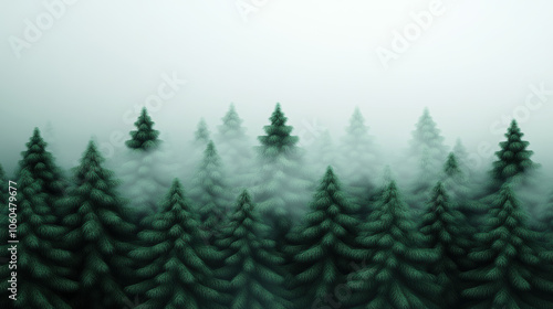 Minimalist 3D model of a dense forest with fog