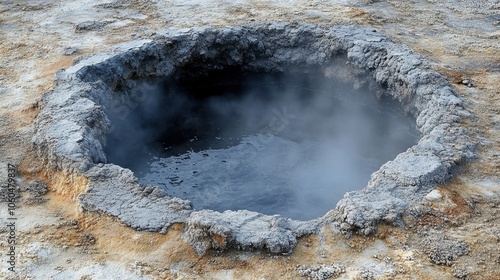 A steaming geothermal hot spring surrounded by mineral-rich earth in a natural landscape during daytime exploration