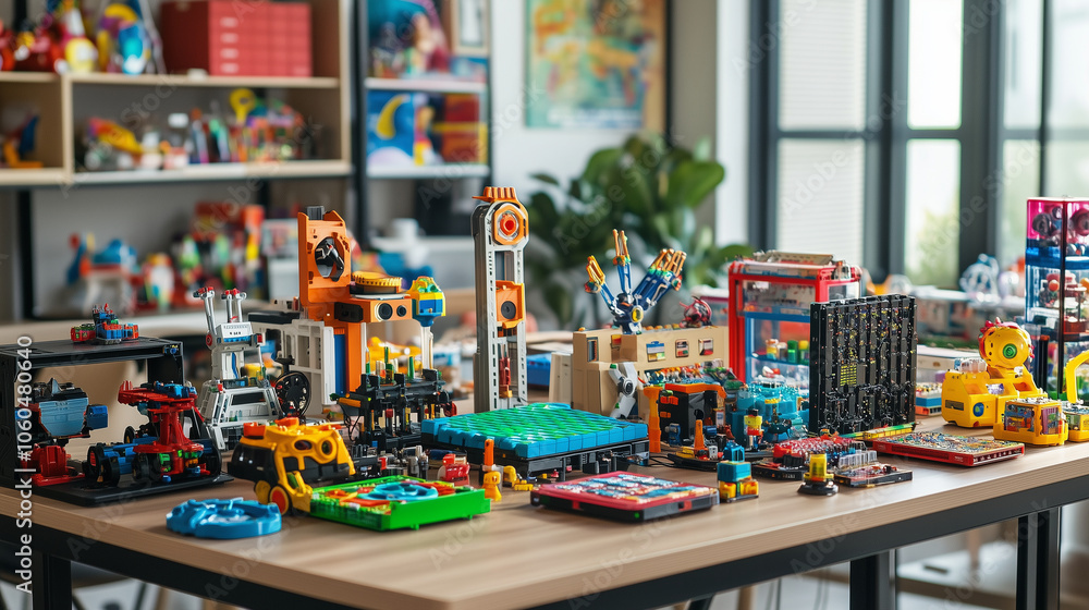 Fototapeta premium Creative Play Area with Colorful Educational Toys and Building Blocks for Kids