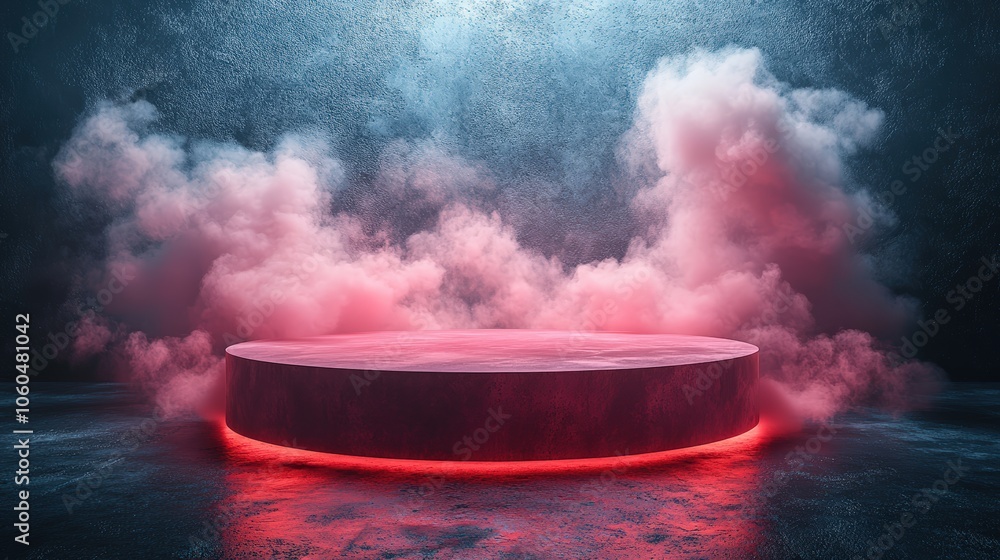 Podium for product presentation with smoke and a dark room Podium for product presentation with smoke and a dark room