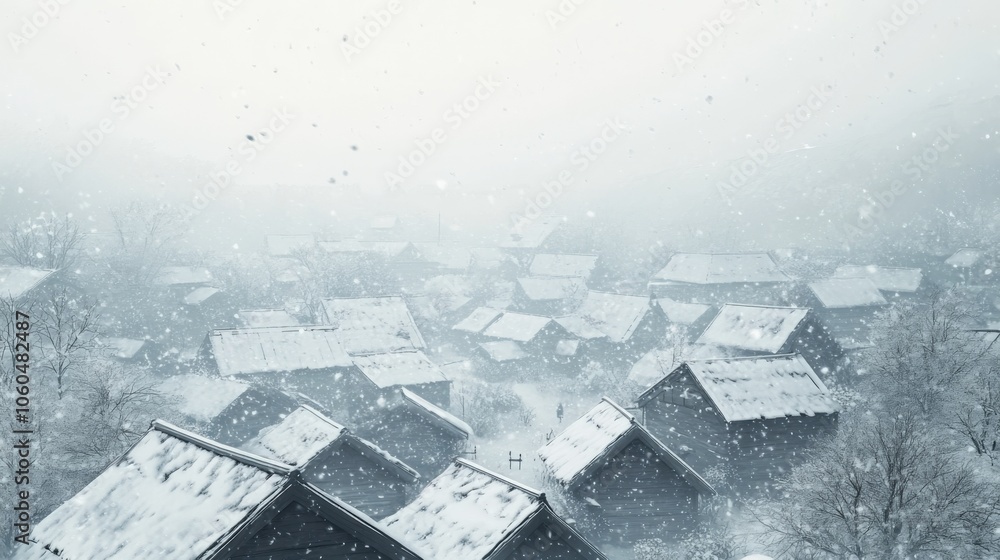 Snowy Village Rooftops Winter Landscape Scene Snowy Village Rooftops Winter Landscape Scene