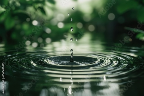 Water Droplets Falling on Calm Surface in Nature