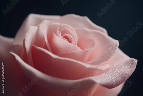 A close up of a pink rose with dew drops on its petals. The idea of natural and environment.
