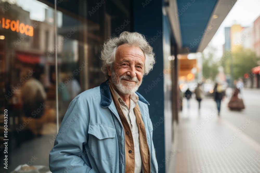 Portrait of a senior man walking in the city. He is looking at camera and smiling. Portrait of a senior man walking in the city. He is looking at camera and smiling.