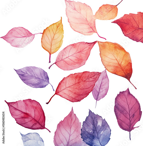 Simple and elegant abstract fallen leaves watercolor background, isolated on transparent background, banner. For card, invitation, web, social media, presentation, slide show, marketing, advertising.