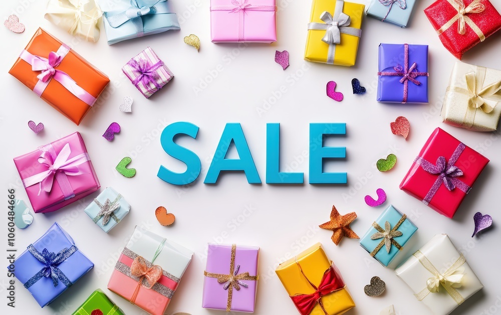 Obraz premium SALE with Wrapped Gifts The word 