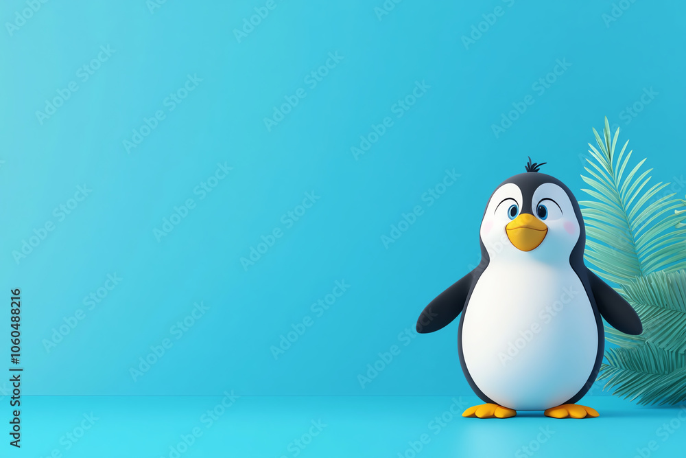 Obraz premium Cute animal standing near mockup white board, minimalist background, 3D illustration
