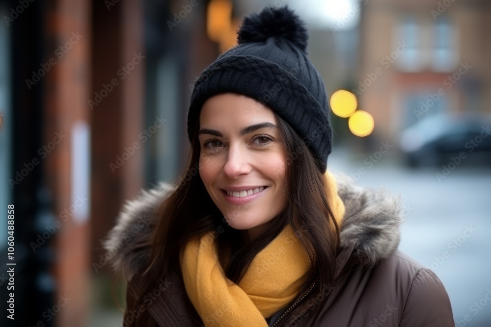 Portrait of a beautiful young woman in a winter jacket and hat Portrait of a beautiful young woman in a winter jacket and hat