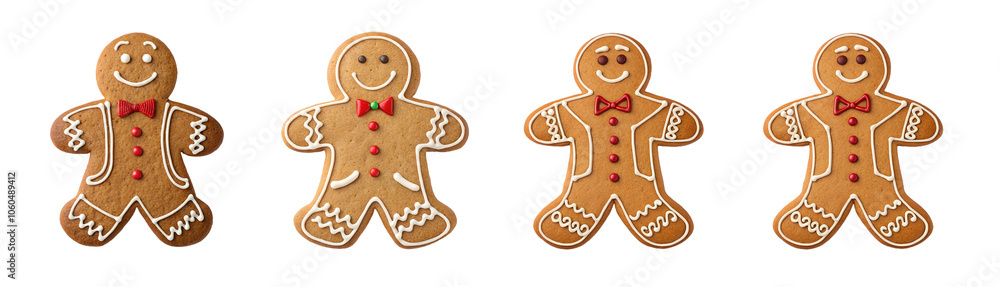 Gingerbread Men Cookies with Icing Decorations, transparent or white background Gingerbread Men Cookies with Icing Decorations, transparent or white background
