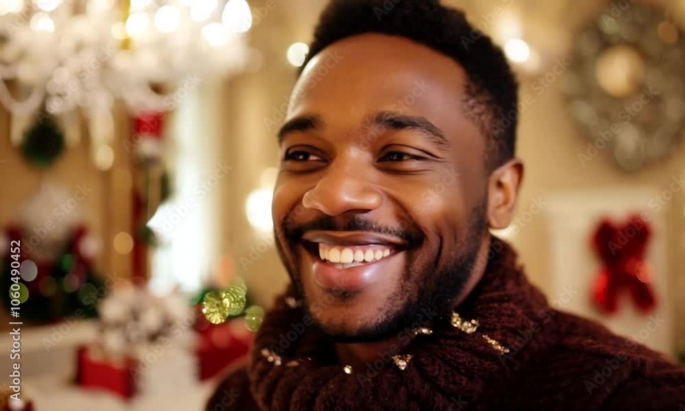 Happy man enjoying the festive atmosphere in a Christmas-decorated room Happy man enjoying the festive atmosphere in a Christmas-decorated room