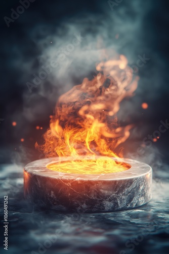 Marble Podium with Flaming Earthy Smoke - Warm Ambient Photorealism