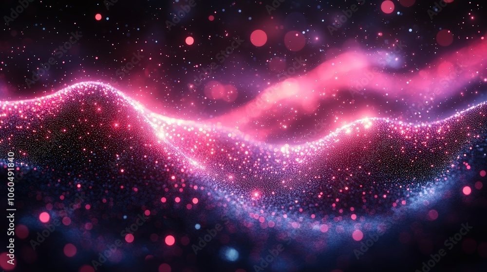 Fototapeta premium An enchanting digital illustration of waves under a starry sky evoking a sense of wonder and magic with its vivid colors and sparkles