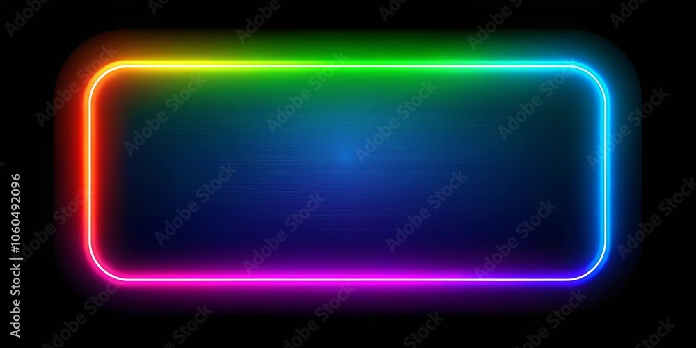 A vibrant, rounded rectangular frame glowing with a rainbow spectrum of light against a dark background. A vibrant, rounded rectangular frame glowing with a rainbow spectrum of light against a dark background.