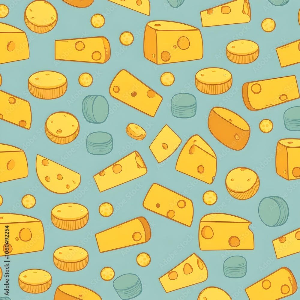 This seamless cheese pattern features diced and sliced cheese elements in a playful, minimalistic design. Ideal for backgrounds, packaging, and digital artwork, combines vibrant cheese textures This seamless cheese pattern features diced and sliced cheese elements in a playful, minimalistic design. Ideal for backgrounds, packaging, and digital artwork, combines vibrant cheese textures