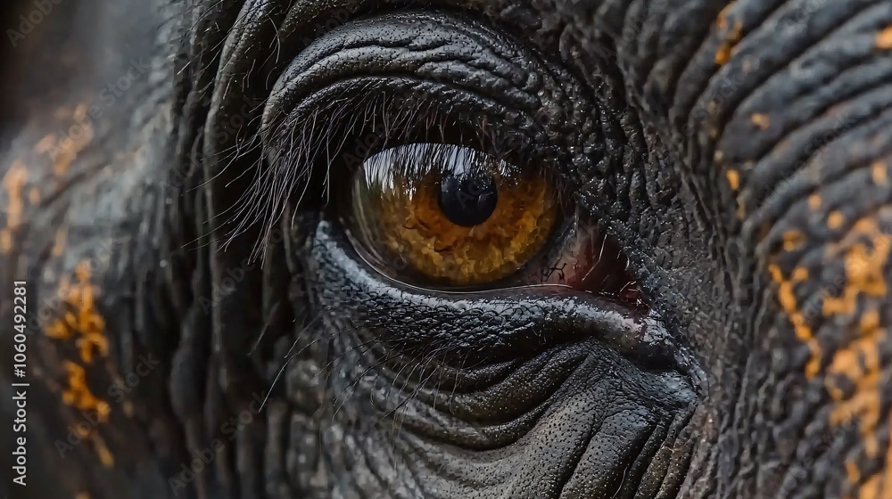 Close-up portrait of an asian elephant's eye a stunning exploration of its unique skin texture and depth Close-up portrait of an asian elephant's eye a stunning exploration of its unique skin texture and depth