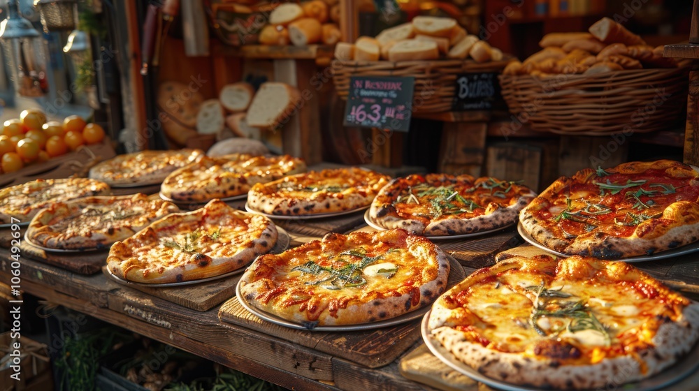 Fast food street food stall serving stretchy cheese pizza. Fast food street food stall serving stretchy cheese pizza.
