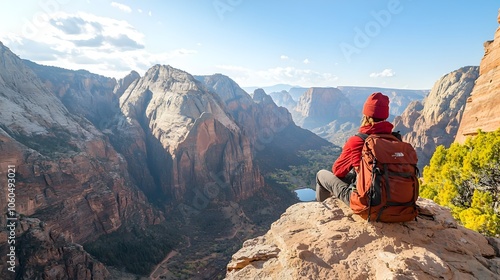 Wallpaper Mural Hiker Resting on Cliff Edge Gazing at Expansive Mountain Range Torontodigital.ca
