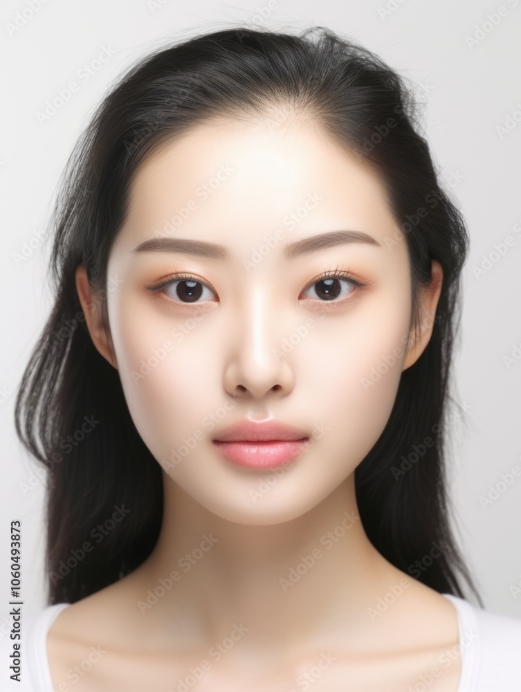 Close-up of young woman's face, smiling lightly. Close-up of young woman's face, smiling lightly.