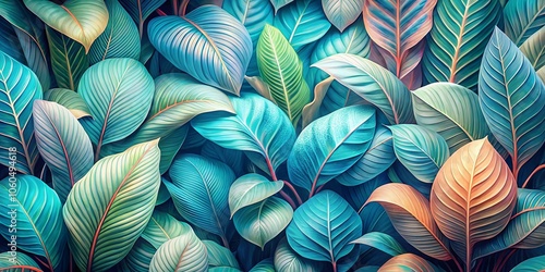 Wallpaper Mural A symphony of vibrant green and blue leaves, with hints of orange, creating a dynamic and textured natural canvas Torontodigital.ca