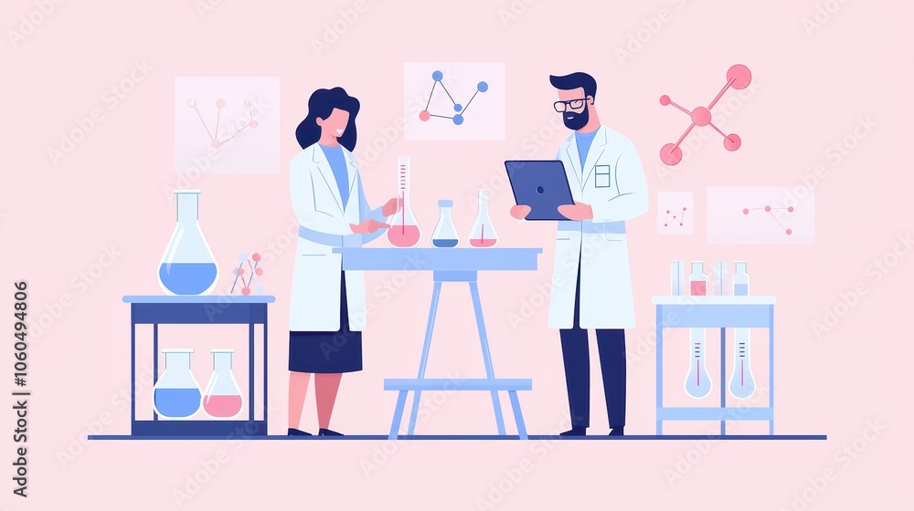 Scientists conducting experiments in a laboratory, analyzing data and collaborating on research. Scientists conducting experiments in a laboratory, analyzing data and collaborating on research.