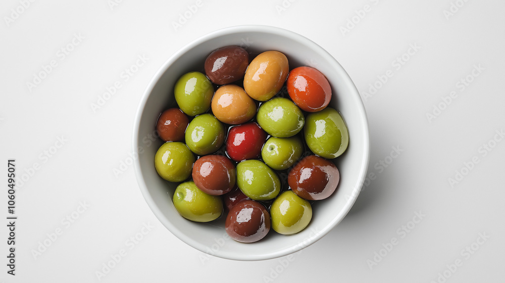 marinated olives, olives in a white ceramic bowl, fresh and plump olive fruits