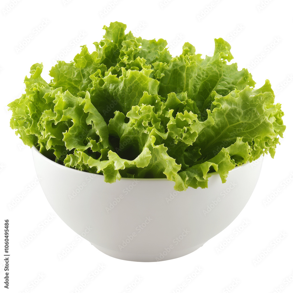 Fresh lettuce in a white bowl, cut out transparent Fresh lettuce in a white bowl, cut out transparent