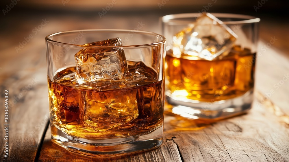 Whiskey on the Rocks Enjoy Elegant Glasses Filled with Ice Cubes for Refreshing Sipping Whiskey on the Rocks Enjoy Elegant Glasses Filled with Ice Cubes for Refreshing Sipping