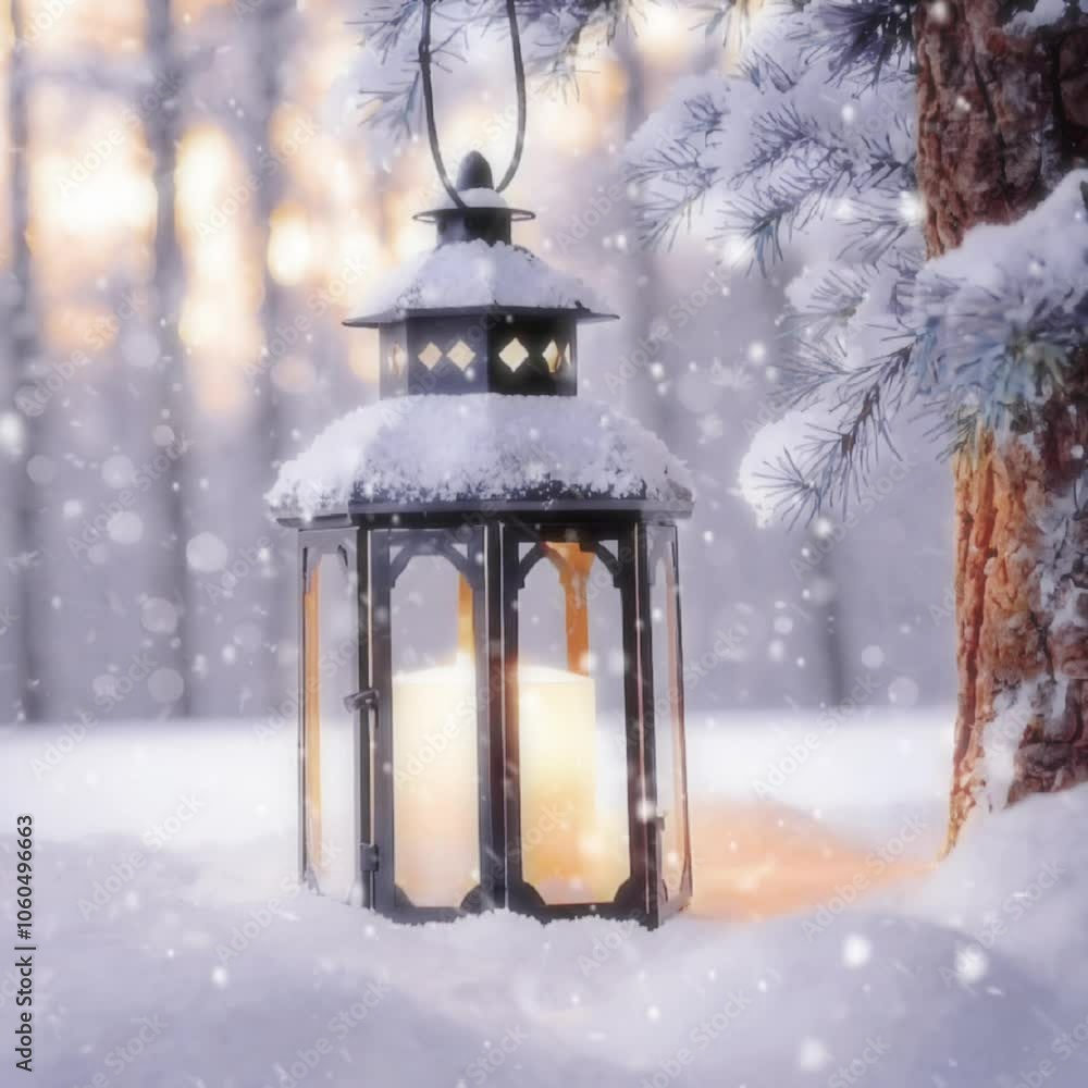 christmas lantern in the snow christmas lantern in the snow