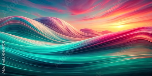 Abstract Hues of a Vibrant Sunset Sky Over a Landscape of Wavy, Flowing Lines