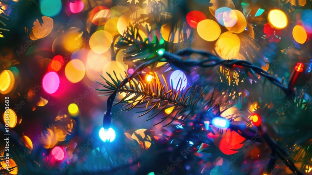 Christmas tree with lights on it. The lights are of different colors and are strung up in a way that they look like they are twinkling Christmas tree with lights on it. The lights are of different colors and are strung up in a way that they look like they are twinkling