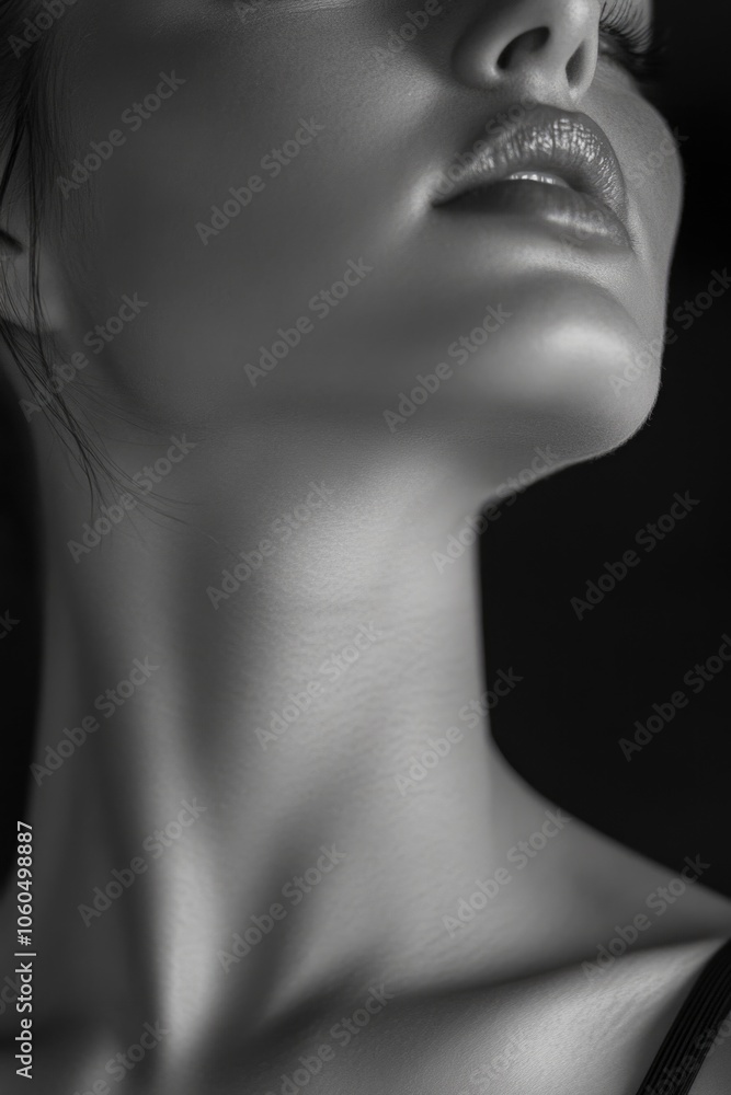 Obraz premium Woman's elegant neckline with shoulders back and eyes closed