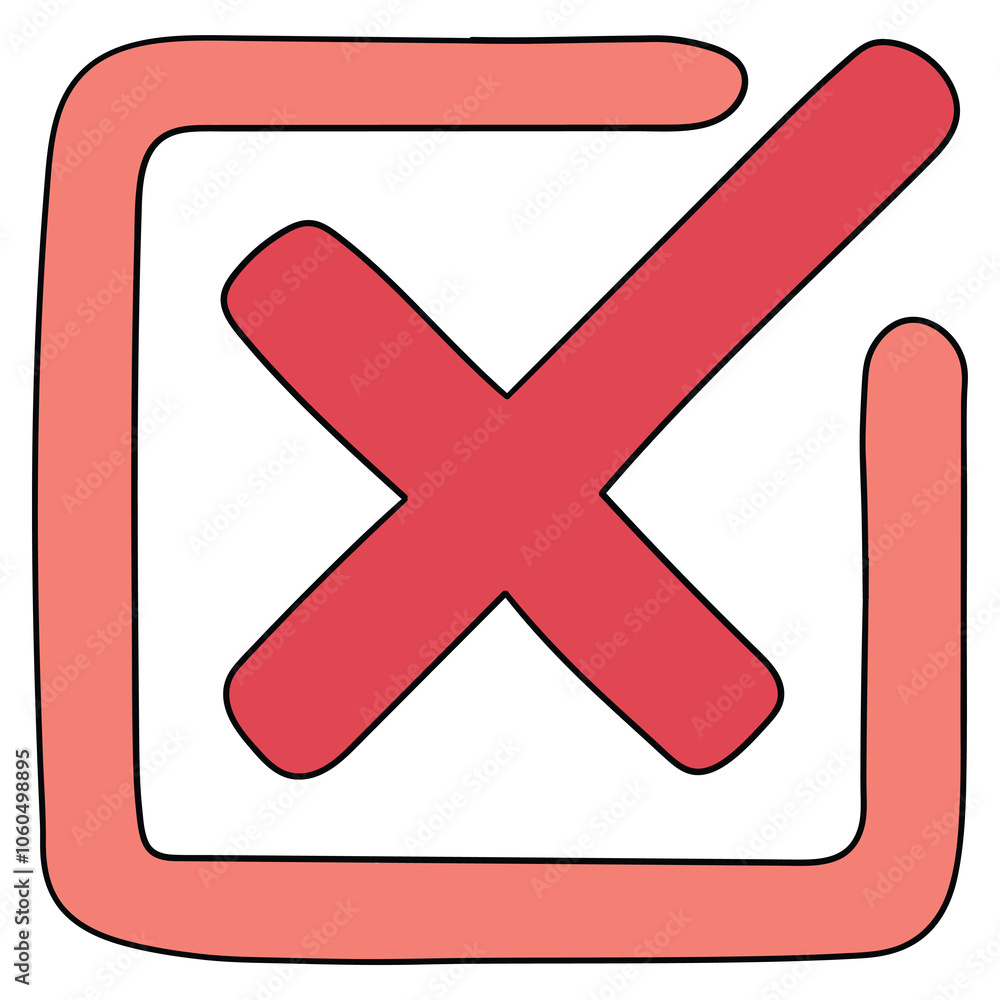 Hand drawn cartoon red cross in a square on a white background. Hand drawn cartoon red cross in a square on a white background.
