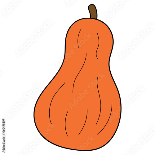 Hand drawn cartoon pumpkin on white background.