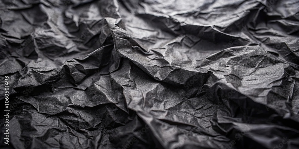 Abstract Texture of Crumpled Dark Paper, Emphasizing the Depth and Shadows Created by the Wrinkles Abstract Texture of Crumpled Dark Paper, Emphasizing the Depth and Shadows Created by the Wrinkles