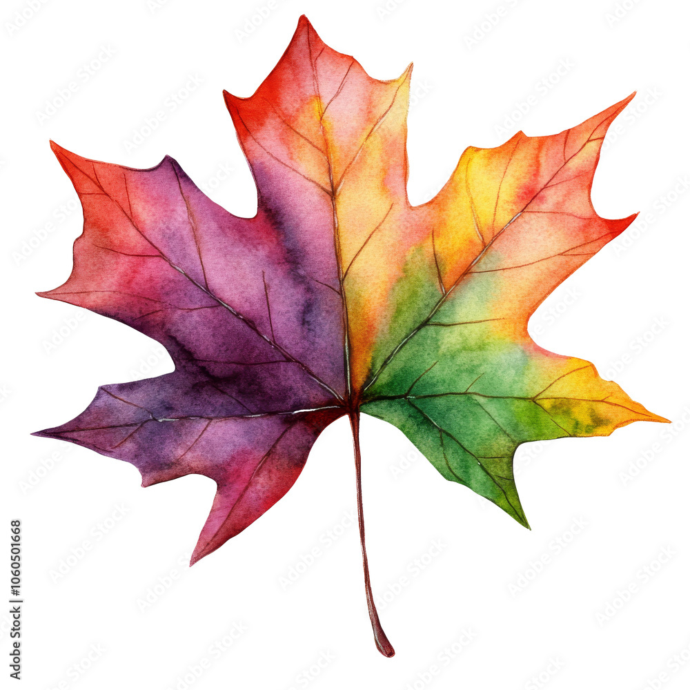 Vibrant autumn leaf painted with multiple colors, cut out transparent Vibrant autumn leaf painted with multiple colors, cut out transparent