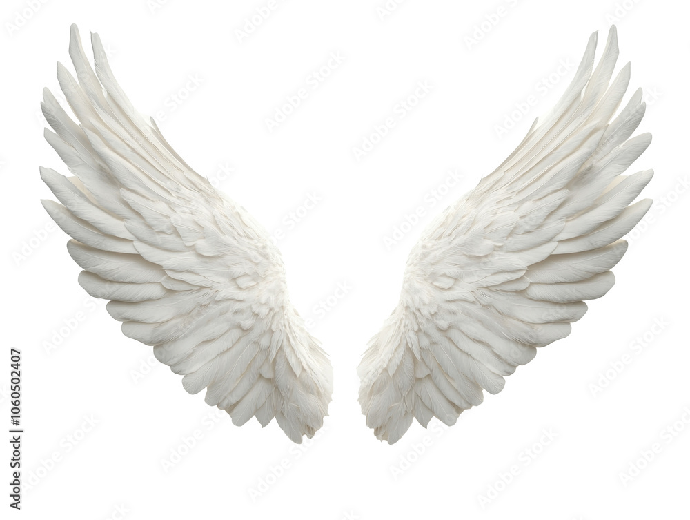 Elegant white wings displayed against a plain background, transparent Elegant white wings displayed against a plain background, transparent