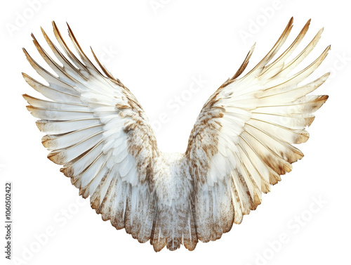 Majestic bird wings spread wide against a bright background, transparent photo