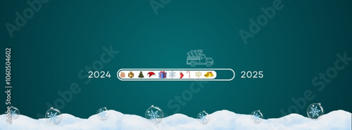 Christmas loading bar in form of Christmas element. Happy New Year 2025. Festive design template for winter holidays.