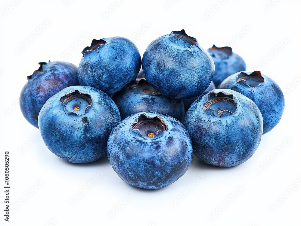 A group of blueberries arranged in a neat circle, their vibrant color highlighted against the white background A group of blueberries arranged in a neat circle, their vibrant color highlighted against the white background