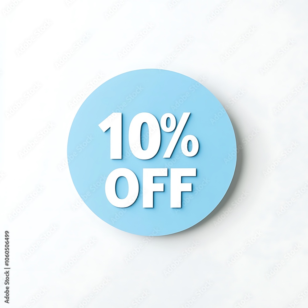 Overhead shot of a round light blue paper note featuring a striking white discount message emblazoned across it, proclaiming Overhead shot of a round light blue paper note featuring a striking white discount message emblazoned across it, proclaiming