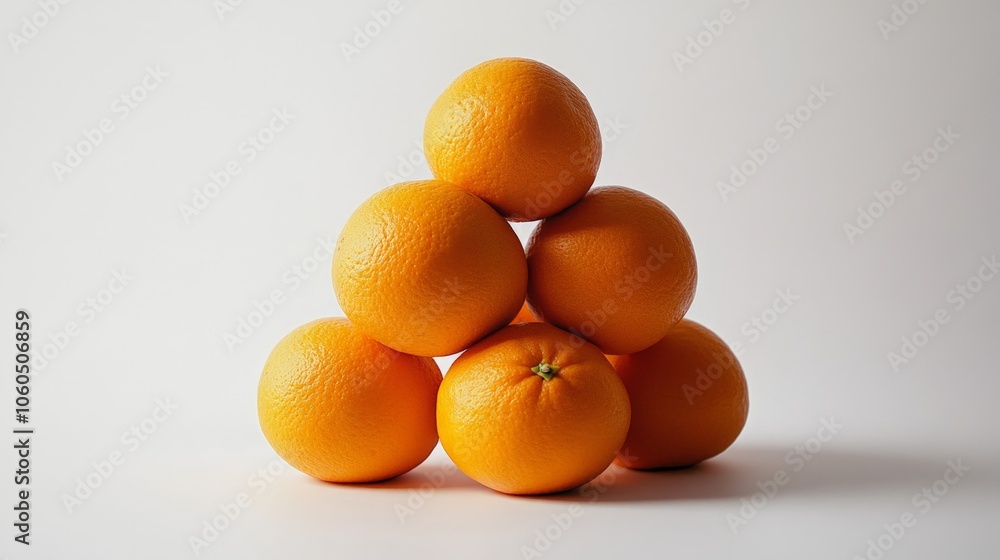 A group of oranges stacked together, their vibrant color popping against the white background A group of oranges stacked together, their vibrant color popping against the white background