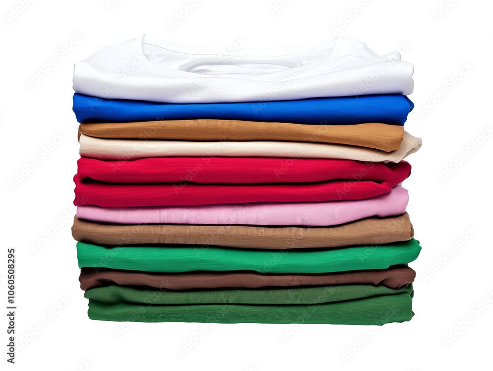 Stack of colorful folded shirts showcasing various shades and textures Stack of colorful folded shirts showcasing various shades and textures