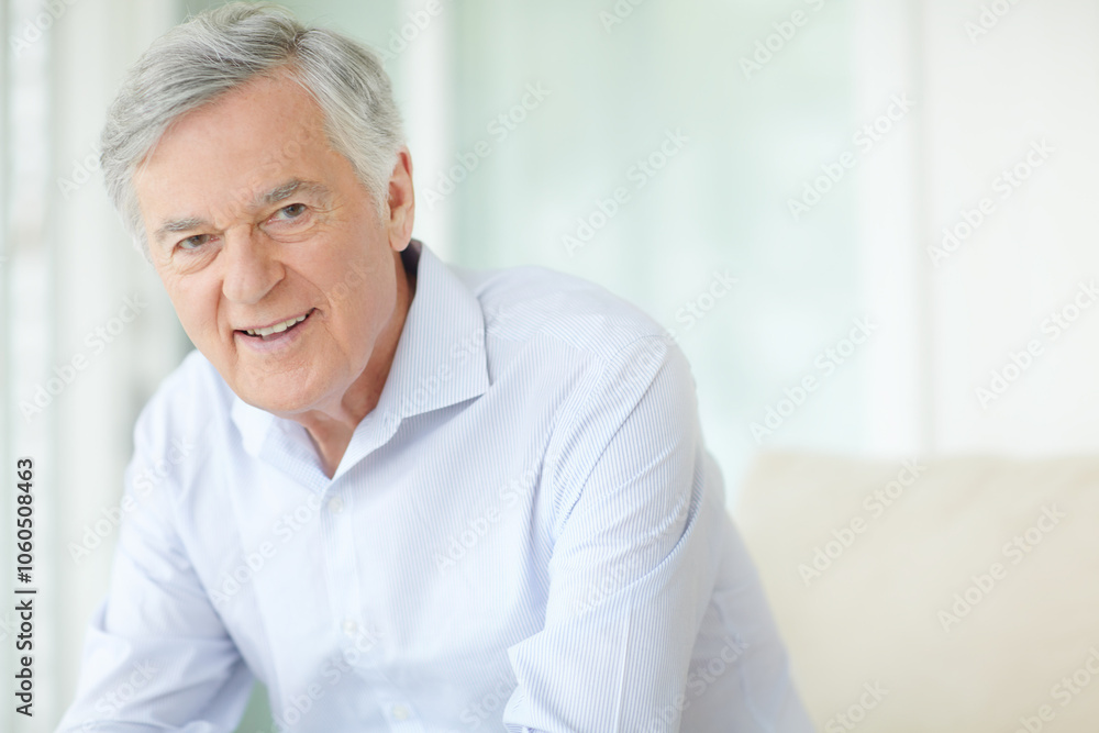 Portrait, relax and smile with senior man on sofa in living room of home for comfort or rest. Happy, retirement and wellness with face of confident mature person in apartment for weekend time off Portrait, relax and smile with senior man on sofa in living room of home for comfort or rest. Happy, retirement and wellness with face of confident mature person in apartment for weekend time off