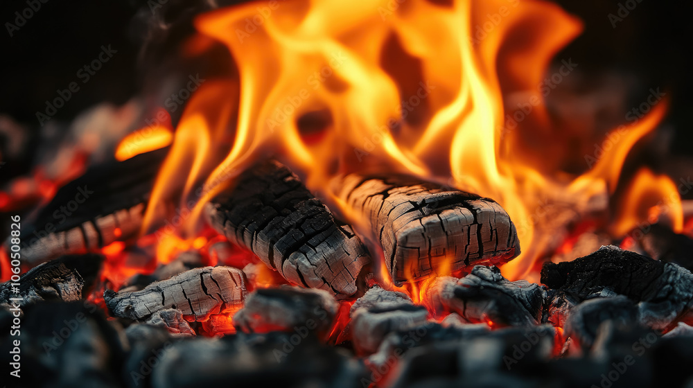 close-up photo of burning coals and firewood in a fireplace, fire, flame, heat, heat, heating, combustion, wood burning close-up photo of burning coals and firewood in a fireplace, fire, flame, heat, heat, heating, combustion, wood burning