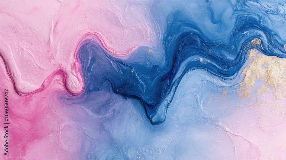 Fluid Abstract Art: Serene Waves of Blue and Pink for Modern Decor