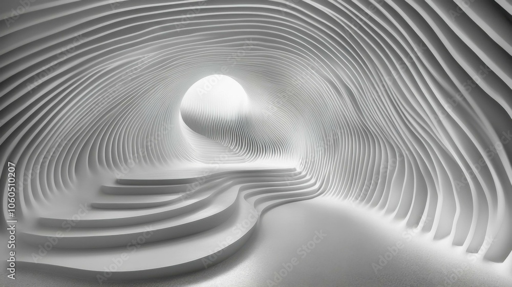Obraz premium Intriguing White Waves: A Journey Through Modern Architectural Design and Light Play