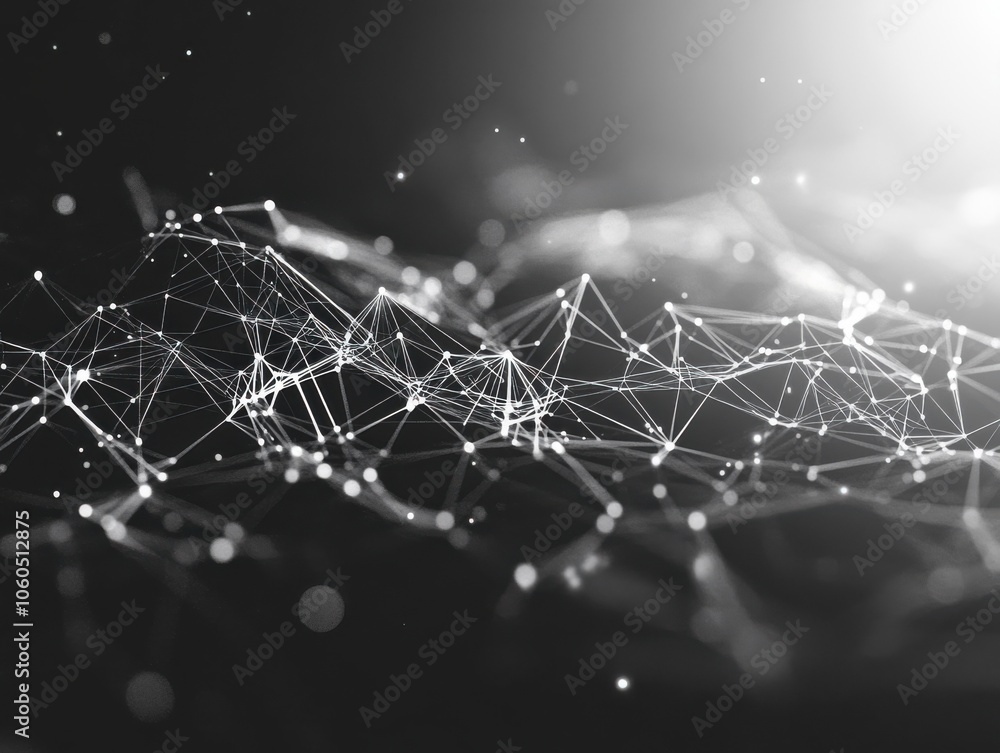 Obraz premium Abstract network connections, black and white tones, digital concept.