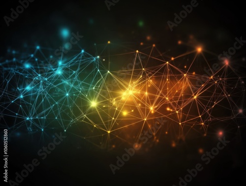 Abstract network connections in vibrant colors, digital art on black background. photo